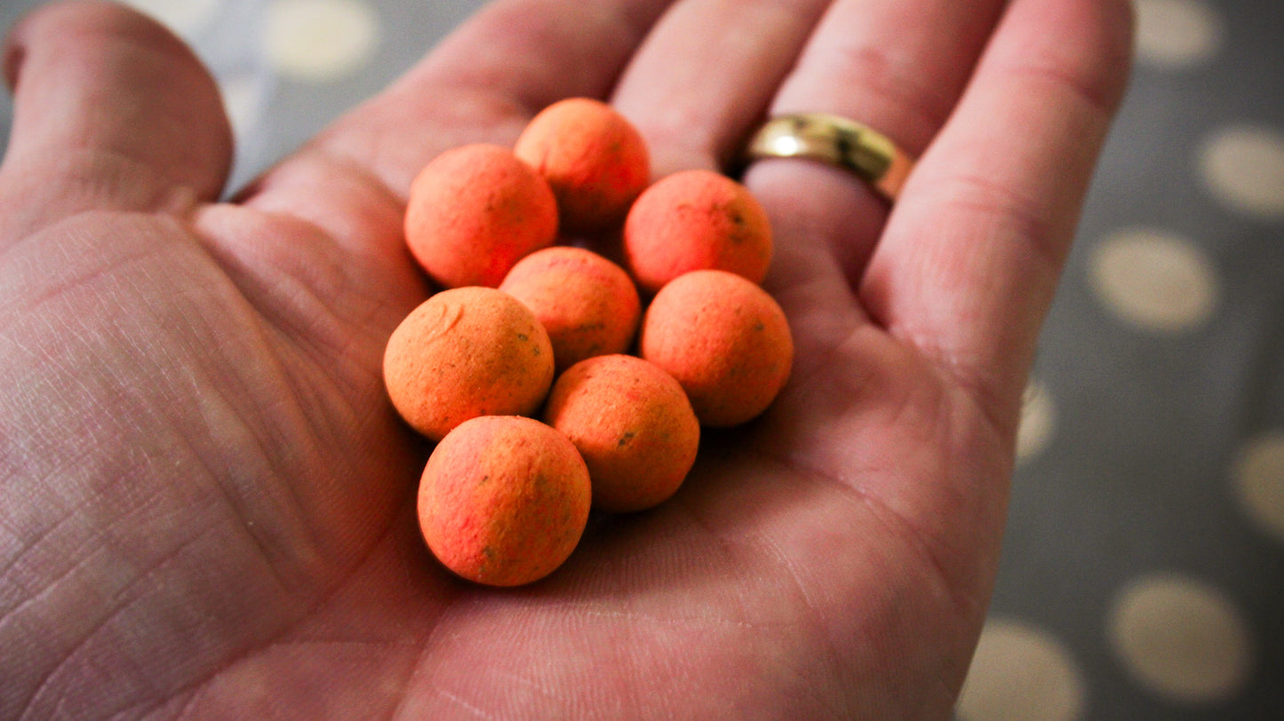 Tigernut, Dairy Cream & Pepper 14mm Marbled Orange & Pink Pop Up Baits