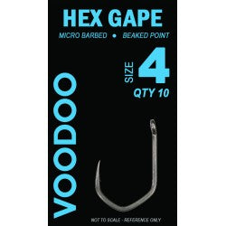 VOODOO TACKLE HEX GAPE HOOKS (4,6 & 8)  MICRO BARBED