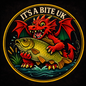 8cm Round It’s A Bite UK Welsh Dragon Sticker